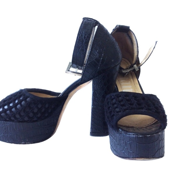 JOHN GALLIANO BLACK LEATHER PLATFORM SHOES S8 - Picture 2 of 5